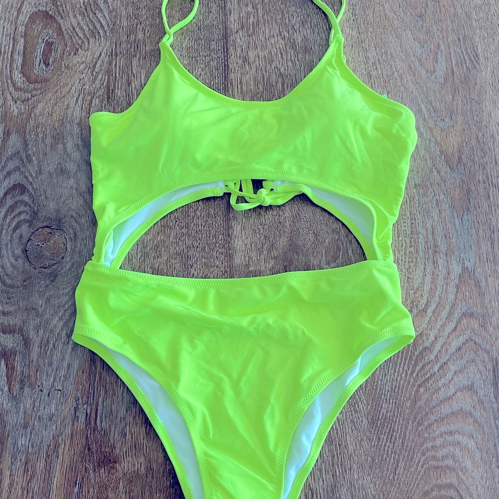 Neon one piece swimsuit with cut outs